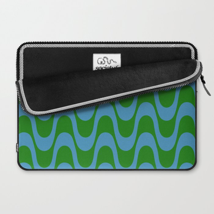 Retro Groovy Waves - Blue and Green Laptop Sleeve Gallery Image 2