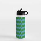 Retro Groovy Waves - Blue and Green Water Bottle Gallery Image 1