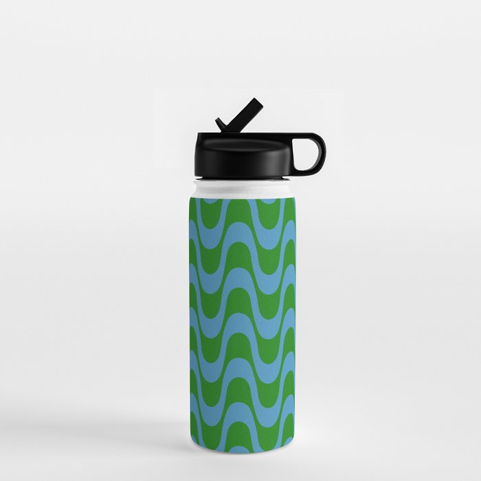 Retro Groovy Waves - Blue and Green Water Bottle Gallery Image 1