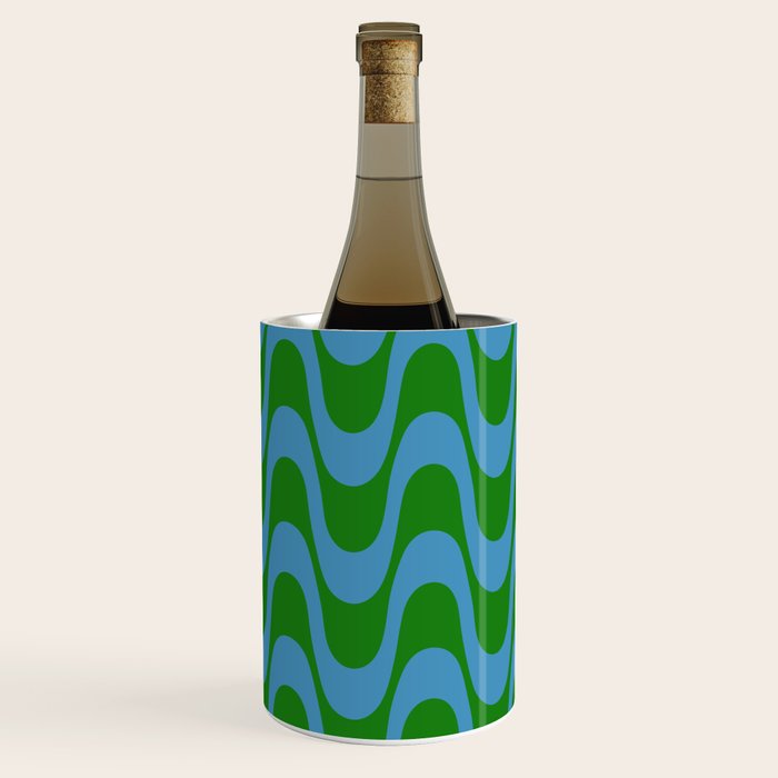 Retro Groovy Waves - Blue and Green Wine Chiller Gallery Image 2