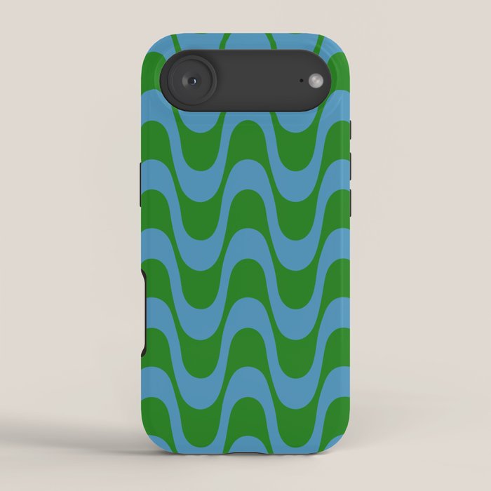 Retro Groovy Waves - Blue and Green iPhone Case Gallery Image 2