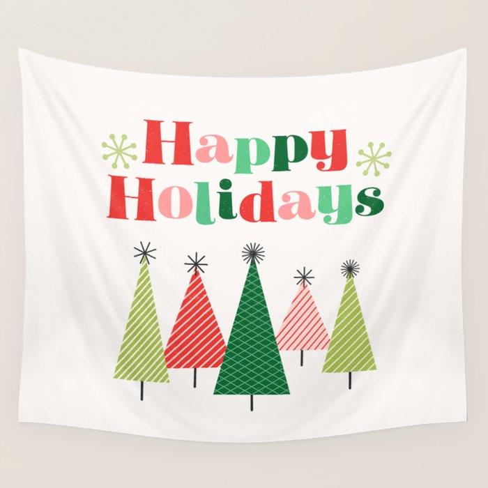 Mid Century Happy Holidays Wall Tapestry Gallery Image 4
