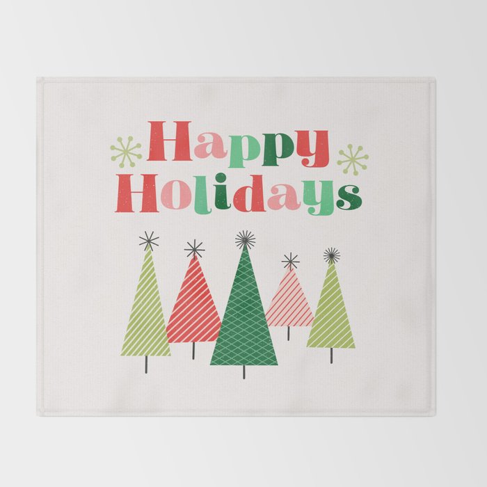 Mid Century Happy Holidays Throw Blanket Gallery Image 2