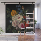 Nicolaes van Veerendael "Flowers in a glass vase with a butterfly and beetle on a stone ledge" Wall Mural Gallery Image 1