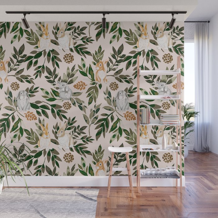 Rabbits in the green forest Wall Mural Gallery Image 1