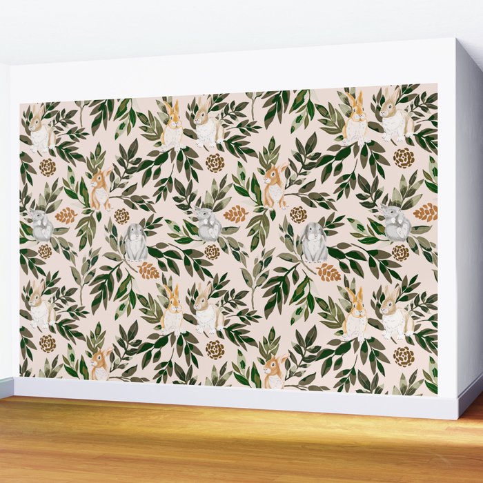 Rabbits in the green forest Wall Mural Gallery Image 2