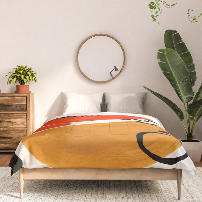Fun Abstract Minimalist Mid Century Modern Yellow Ochre Orange Organic Shapes & Patterns Comforter Gallery Image 3