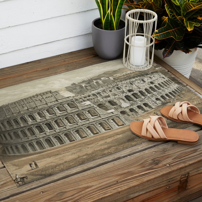 Vintage Illustration of The Roman Colosseum (1872) Outdoor Rug Gallery Image 2