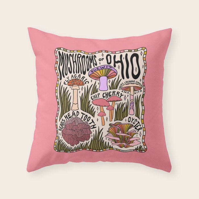Mushrooms of Ohio Throw Pillow Gallery Image 1