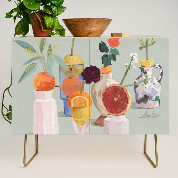 Still Life with Citrus and Flowers Credenza Gallery Image 1