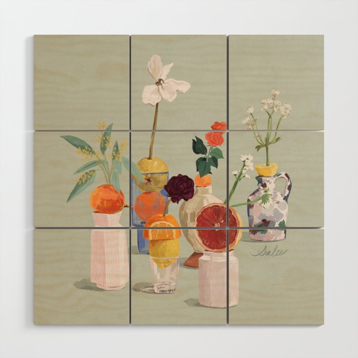 Still Life with Citrus and Flowers Wood Wall Art Gallery Image 1