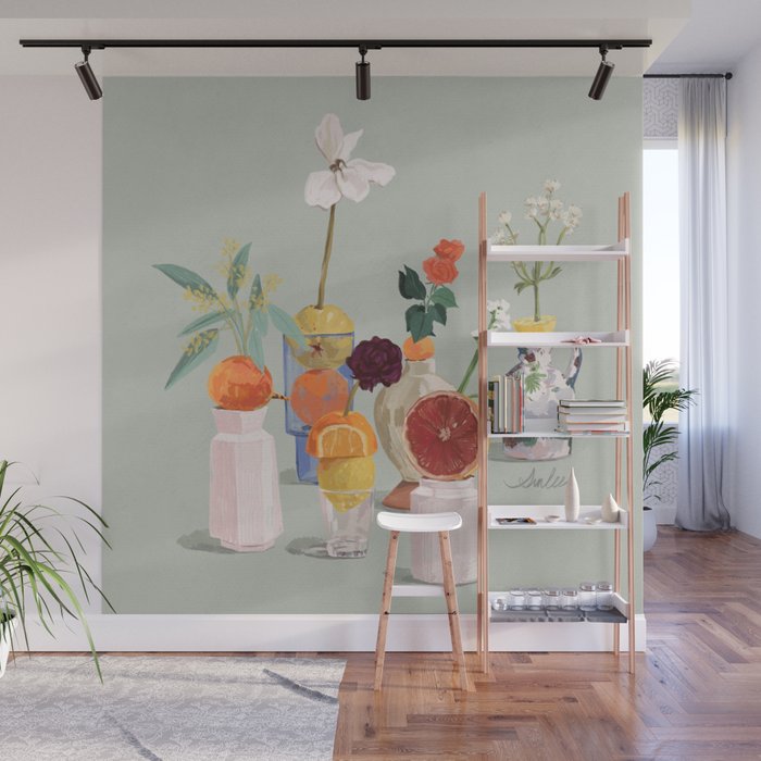 Still Life with Citrus and Flowers Wall Mural Gallery Image 1