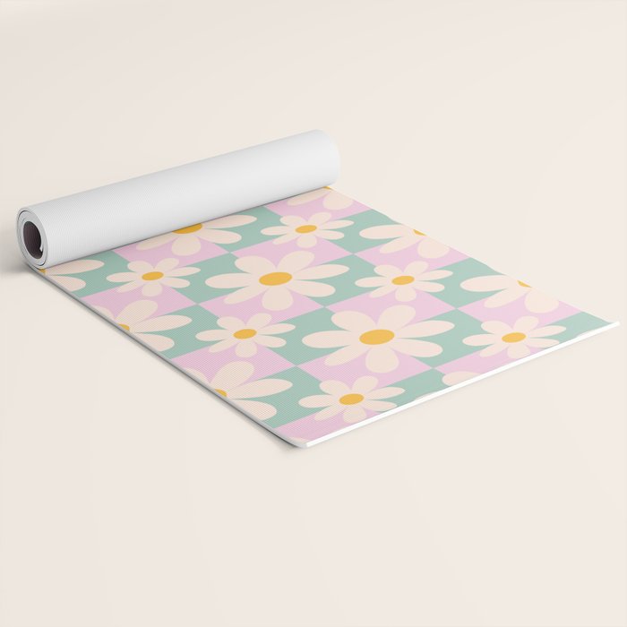 Daisy checkered pattern - Lilac and turquoise  Yoga Mat Gallery Image 2