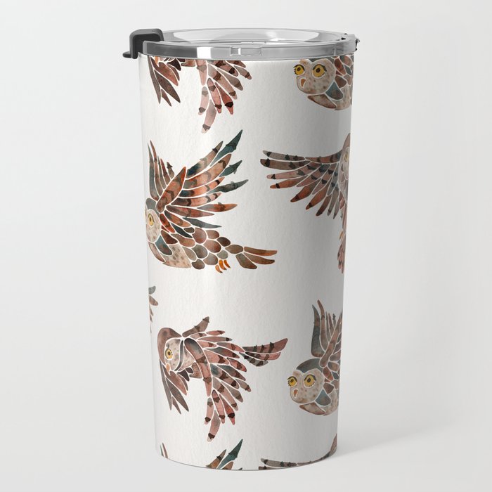 Owls in Flight - Brown Palette Travel Mug Gallery Image 3