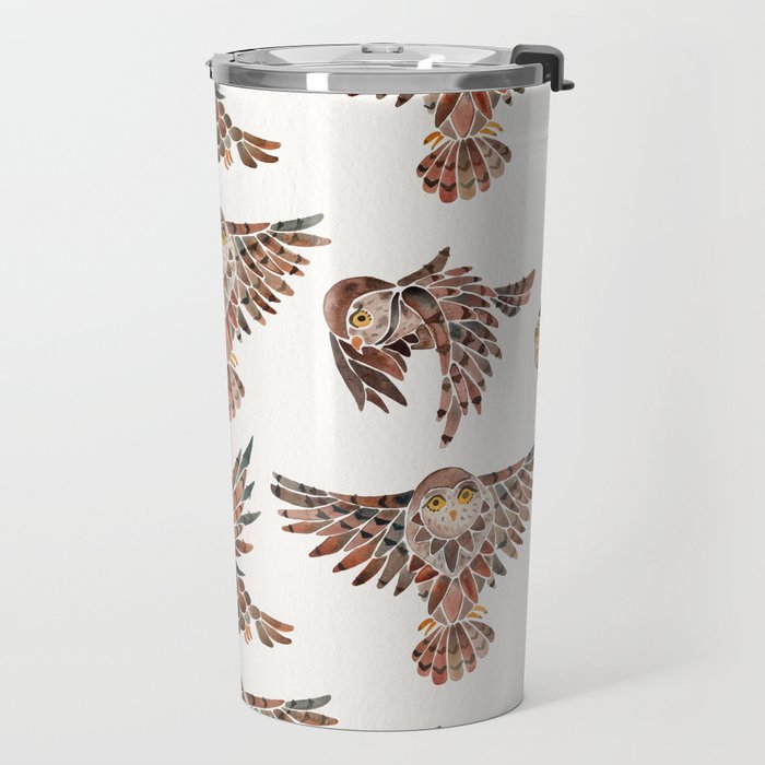 Owls in Flight - Brown Palette Travel Mug Gallery Image 2