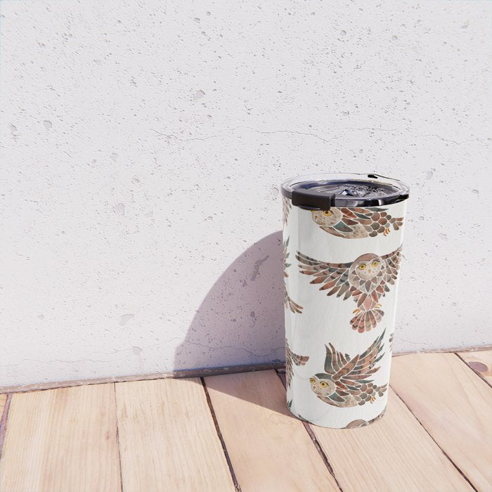 Owls in Flight - Brown Palette Travel Mug Gallery Image 4