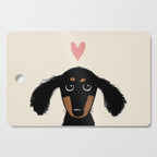 Dachshund Love | Cute Longhaired Black and Tan Wiener Dog Cutting Board Gallery Image 1