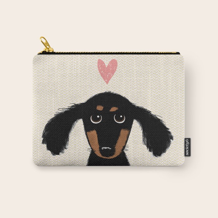 Dachshund Love | Cute Longhaired Black and Tan Wiener Dog Carry All Pouch Gallery Image 1