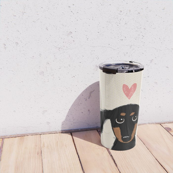 Dachshund Love | Cute Longhaired Black and Tan Wiener Dog Travel Mug Gallery Image 4