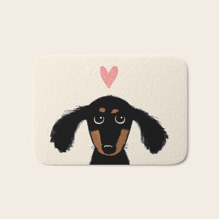 Dachshund Love | Cute Longhaired Black and Tan Wiener Dog Bath Mat Gallery Image 1