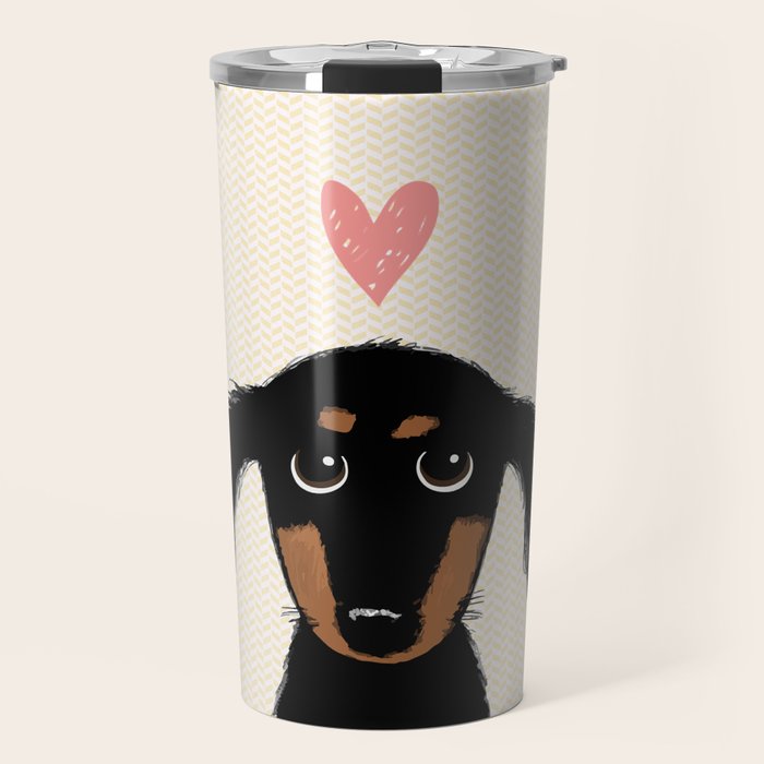 Dachshund Love | Cute Longhaired Black and Tan Wiener Dog Travel Mug Gallery Image 1