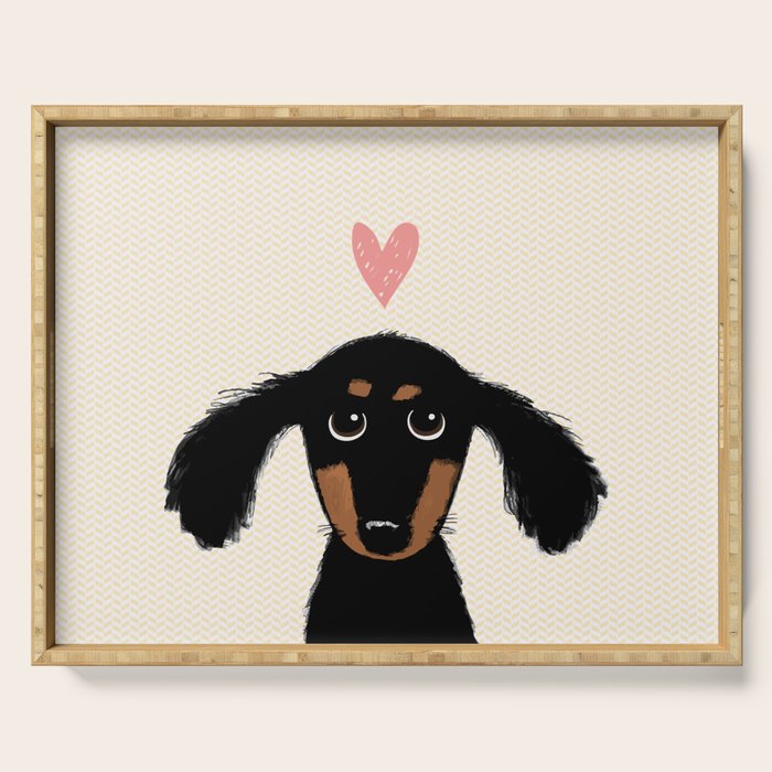 Dachshund Love | Cute Longhaired Black and Tan Wiener Dog Serving Tray Gallery Image 1