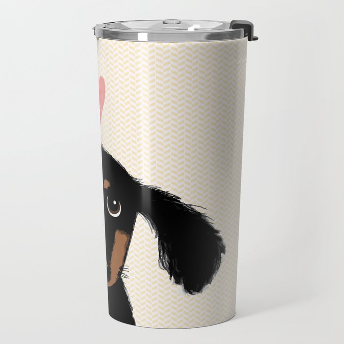 Dachshund Love | Cute Longhaired Black and Tan Wiener Dog Travel Mug Gallery Image 2