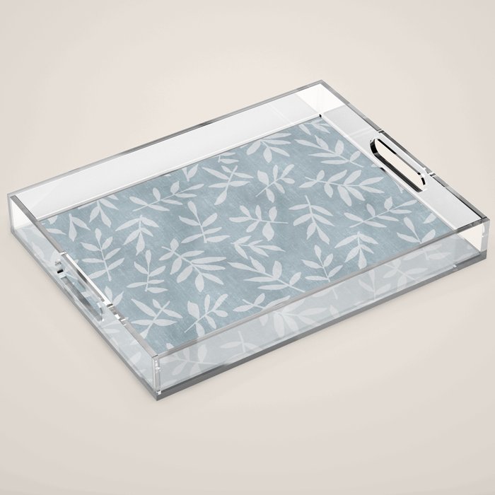 Simple Scandinavian Ditsy Leaf Pattern Blue Grey Acrylic Tray Gallery Image 1