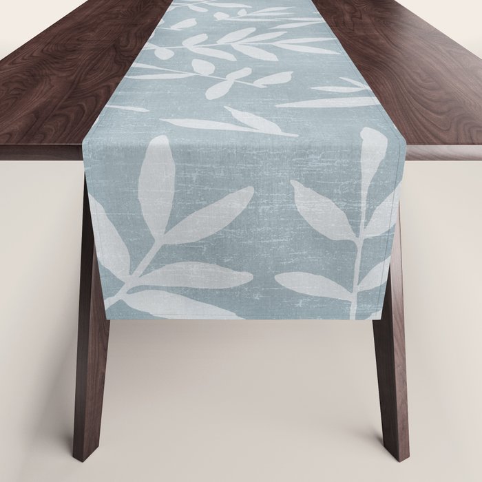 Simple Scandinavian Ditsy Leaf Pattern Blue Grey Table Runner Gallery Image 1