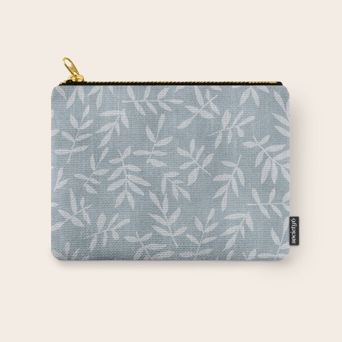 Simple Scandinavian Ditsy Leaf Pattern Blue Grey Carry All Pouch Gallery Image 1