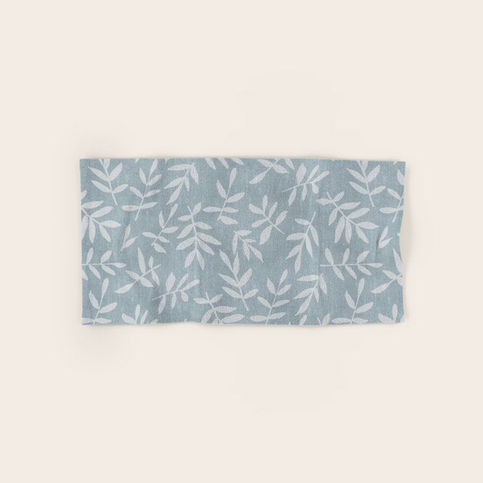 Simple Scandinavian Ditsy Leaf Pattern Blue Grey Bath Towel Gallery Image 1