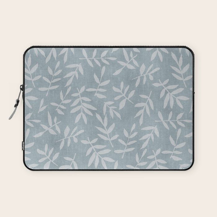 Simple Scandinavian Ditsy Leaf Pattern Blue Grey Laptop Sleeve Gallery Image 1