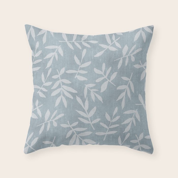 Simple Scandinavian Ditsy Leaf Pattern Blue Grey Throw Pillow Gallery Image 1