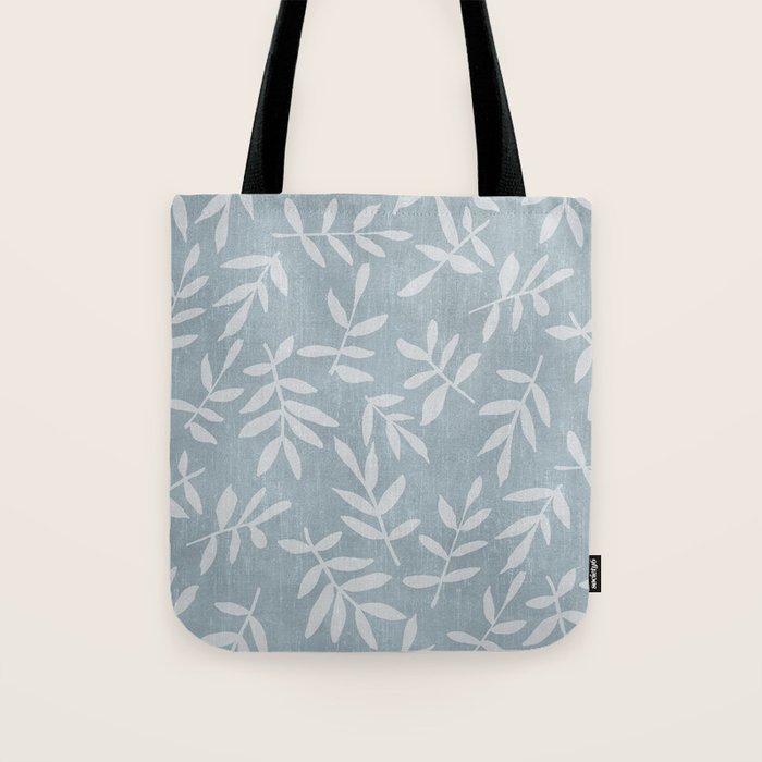 Simple Scandinavian Ditsy Leaf Pattern Blue Grey Tote Bag Gallery Image 1