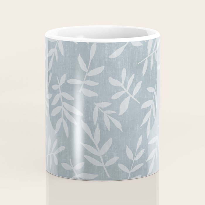 Simple Scandinavian Ditsy Leaf Pattern Blue Grey Coffee Mug Gallery Image 4