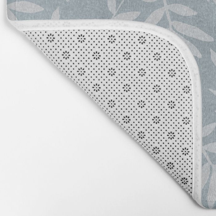 Simple Scandinavian Ditsy Leaf Pattern Blue Grey Bath Mat Gallery Image 2
