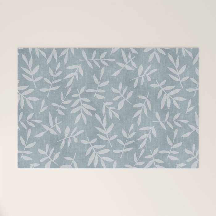 Simple Scandinavian Ditsy Leaf Pattern Blue Grey Welcome Mat Gallery Image 1