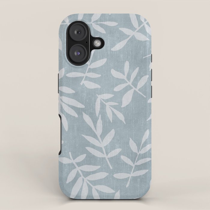 Simple Scandinavian Ditsy Leaf Pattern Blue Grey iPhone Case Gallery Image 1