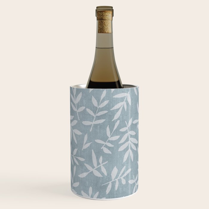 Simple Scandinavian Ditsy Leaf Pattern Blue Grey Wine Chiller Gallery Image 2