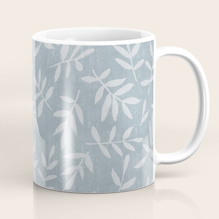 Simple Scandinavian Ditsy Leaf Pattern Blue Grey Coffee Mug Gallery Image 1