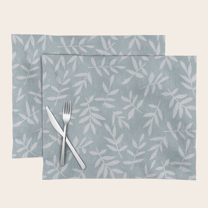 Simple Scandinavian Ditsy Leaf Pattern Blue Grey Placemat Gallery Image 1