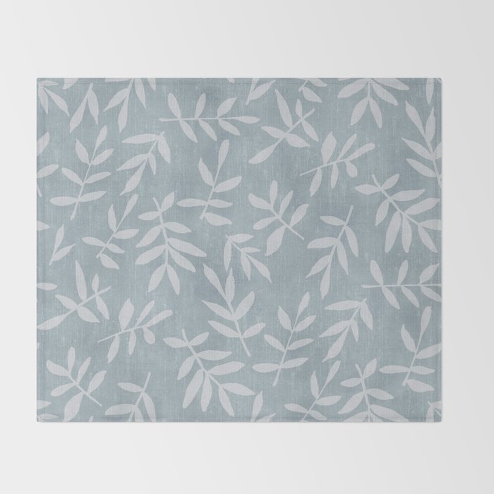 Simple Scandinavian Ditsy Leaf Pattern Blue Grey Throw Blanket Gallery Image 2