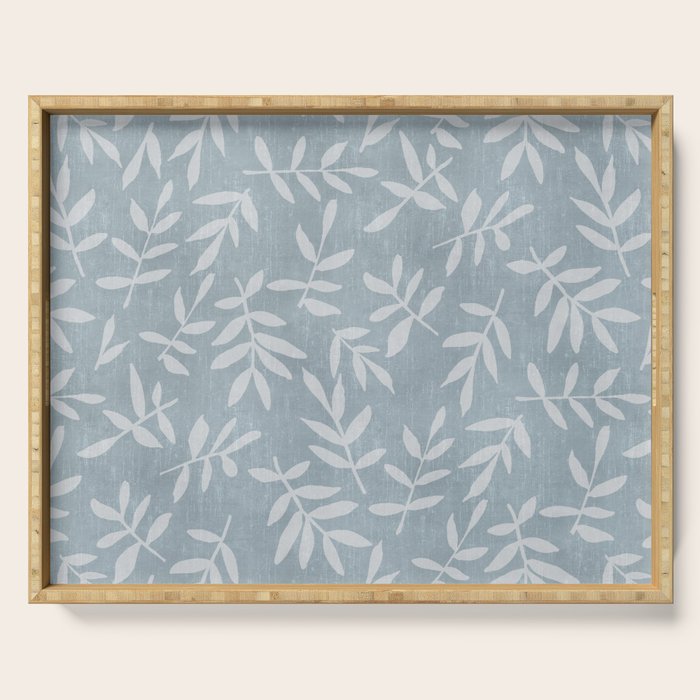 Simple Scandinavian Ditsy Leaf Pattern Blue Grey Serving Tray Gallery Image 1