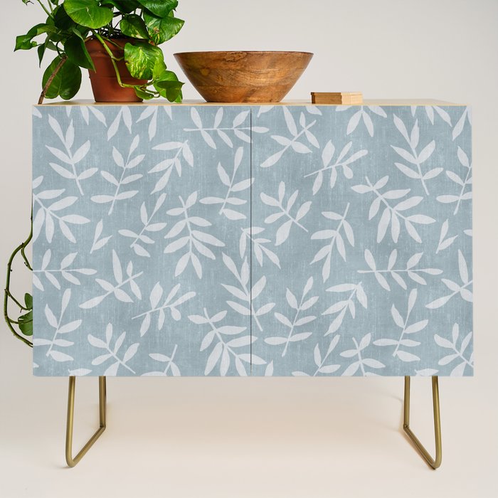 Simple Scandinavian Ditsy Leaf Pattern Blue Grey Credenza Gallery Image 1
