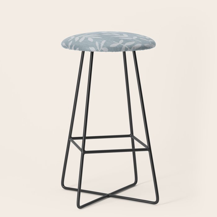Simple Scandinavian Ditsy Leaf Pattern Blue Grey Stool Gallery Image 1