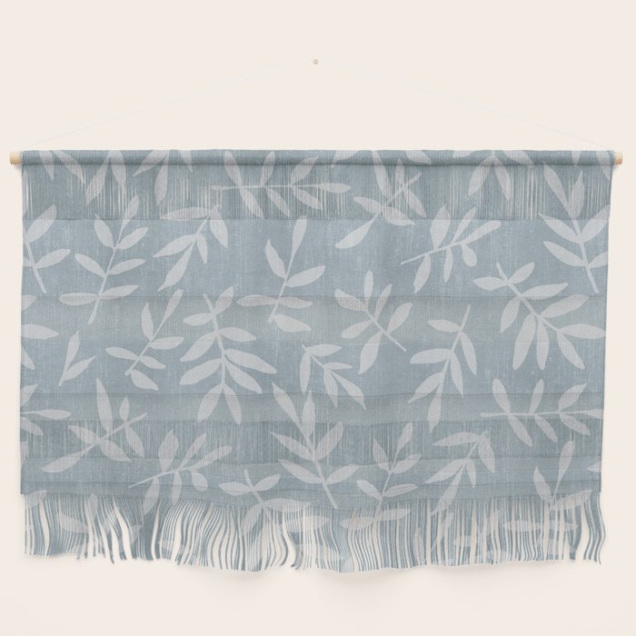 Simple Scandinavian Ditsy Leaf Pattern Blue Grey Wall Hanging Gallery Image 1