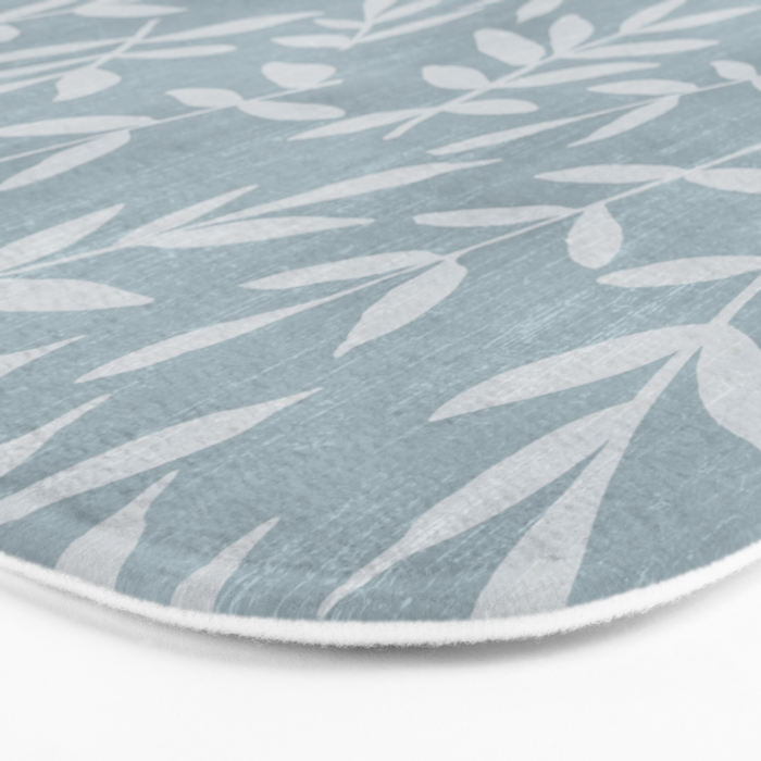 Simple Scandinavian Ditsy Leaf Pattern Blue Grey Bath Mat Gallery Image 3
