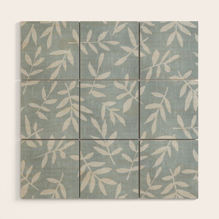 Simple Scandinavian Ditsy Leaf Pattern Blue Grey Wood Wall Art Gallery Image 1