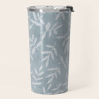 Simple Scandinavian Ditsy Leaf Pattern Blue Grey Travel Mug Gallery Image 2