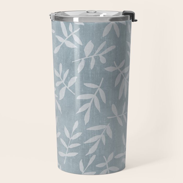 Simple Scandinavian Ditsy Leaf Pattern Blue Grey Travel Mug Gallery Image 2
